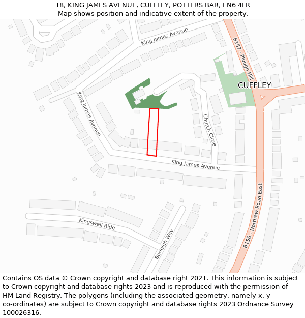 18, KING JAMES AVENUE, CUFFLEY, POTTERS BAR, EN6 4LR: Location map and indicative extent of plot