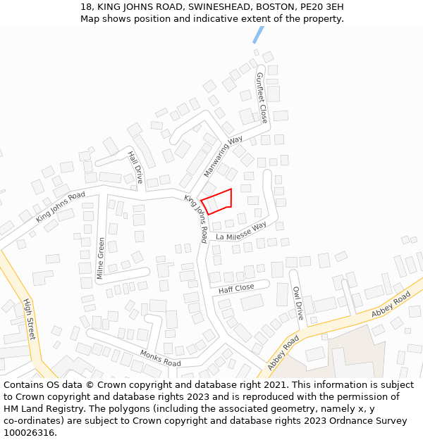 18, KING JOHNS ROAD, SWINESHEAD, BOSTON, PE20 3EH: Location map and indicative extent of plot