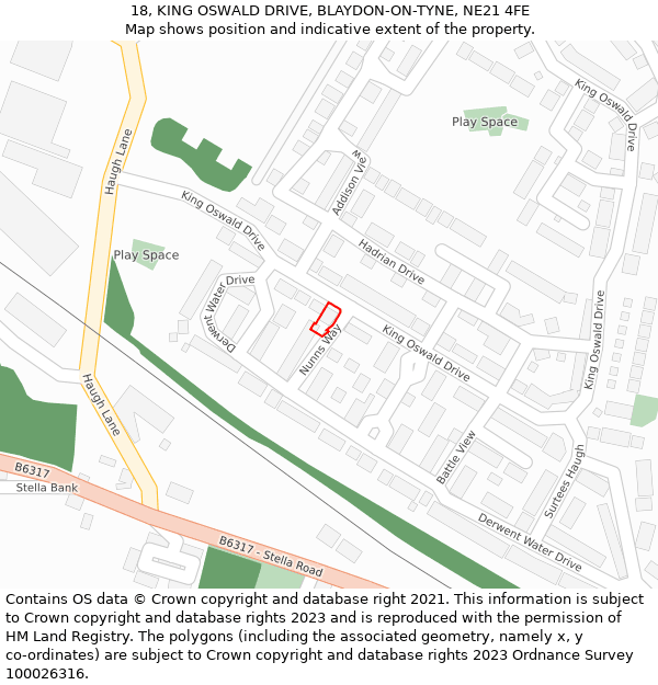 18, KING OSWALD DRIVE, BLAYDON-ON-TYNE, NE21 4FE: Location map and indicative extent of plot
