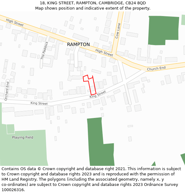 18, KING STREET, RAMPTON, CAMBRIDGE, CB24 8QD: Location map and indicative extent of plot