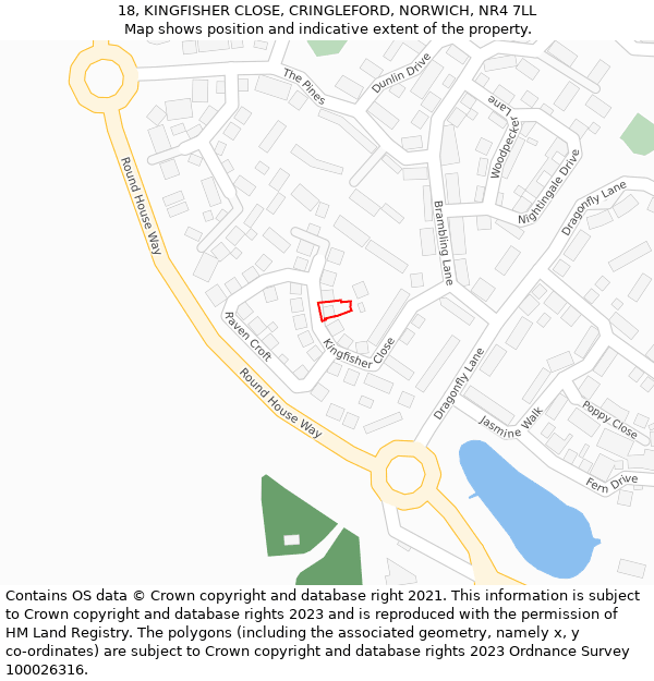 18, KINGFISHER CLOSE, CRINGLEFORD, NORWICH, NR4 7LL: Location map and indicative extent of plot