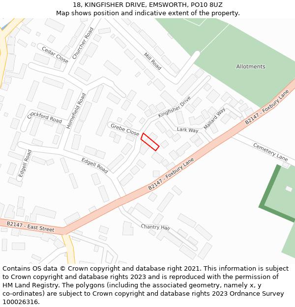 18, KINGFISHER DRIVE, EMSWORTH, PO10 8UZ: Location map and indicative extent of plot