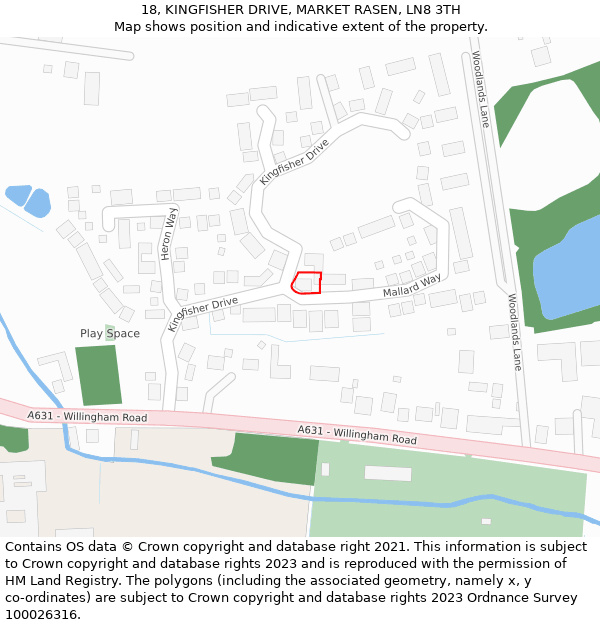 18, KINGFISHER DRIVE, MARKET RASEN, LN8 3TH: Location map and indicative extent of plot