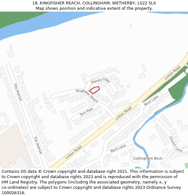 18, KINGFISHER REACH, COLLINGHAM, WETHERBY, LS22 5LX: Location map and indicative extent of plot