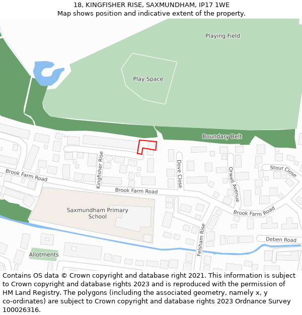 18, KINGFISHER RISE, SAXMUNDHAM, IP17 1WE: Location map and indicative extent of plot