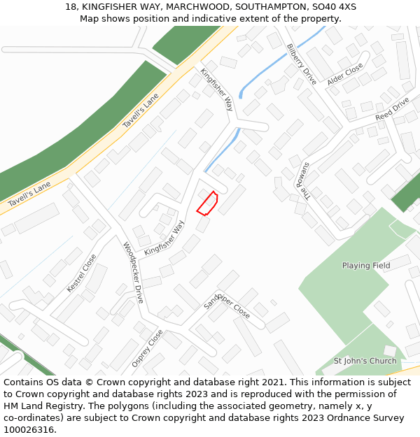 18, KINGFISHER WAY, MARCHWOOD, SOUTHAMPTON, SO40 4XS: Location map and indicative extent of plot