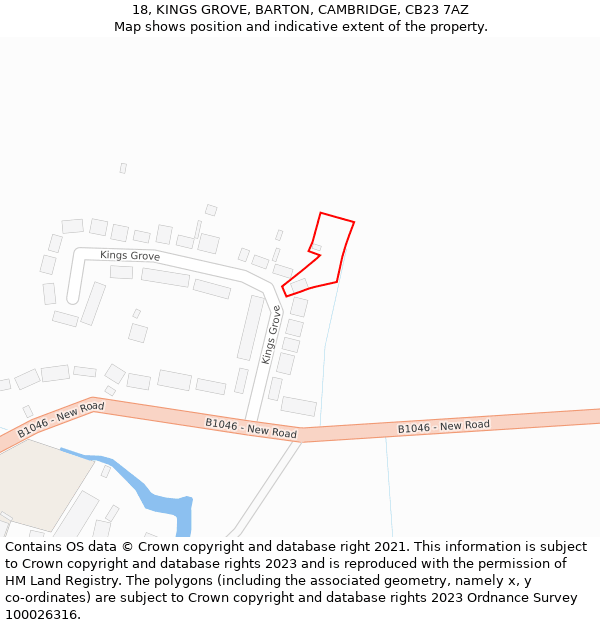 18, KINGS GROVE, BARTON, CAMBRIDGE, CB23 7AZ: Location map and indicative extent of plot