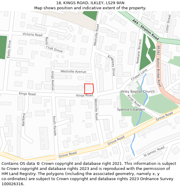 18, KINGS ROAD, ILKLEY, LS29 9AN: Location map and indicative extent of plot