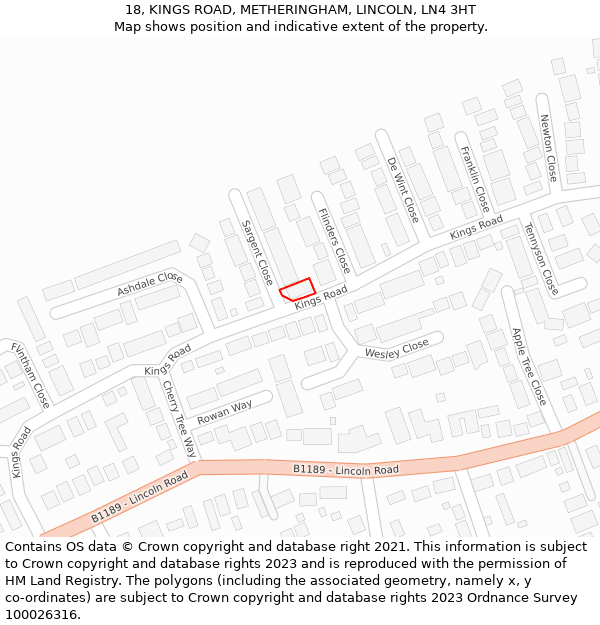 18, KINGS ROAD, METHERINGHAM, LINCOLN, LN4 3HT: Location map and indicative extent of plot