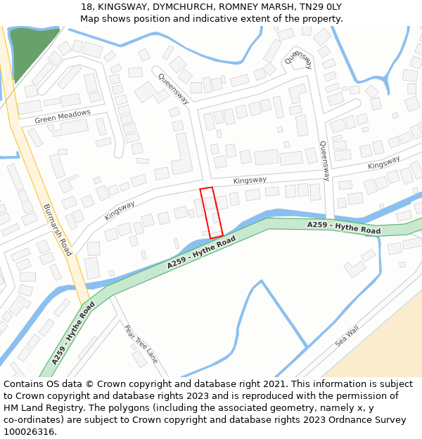 18, KINGSWAY, DYMCHURCH, ROMNEY MARSH, TN29 0LY: Location map and indicative extent of plot