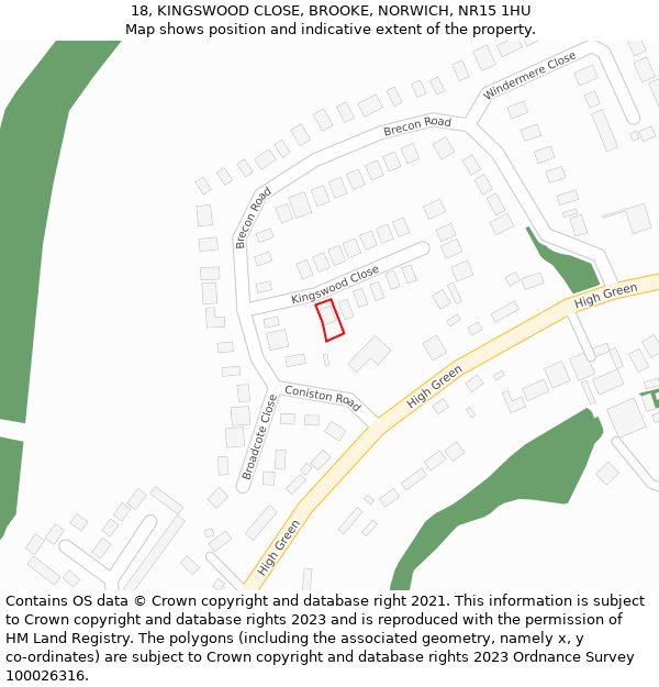 18, KINGSWOOD CLOSE, BROOKE, NORWICH, NR15 1HU: Location map and indicative extent of plot