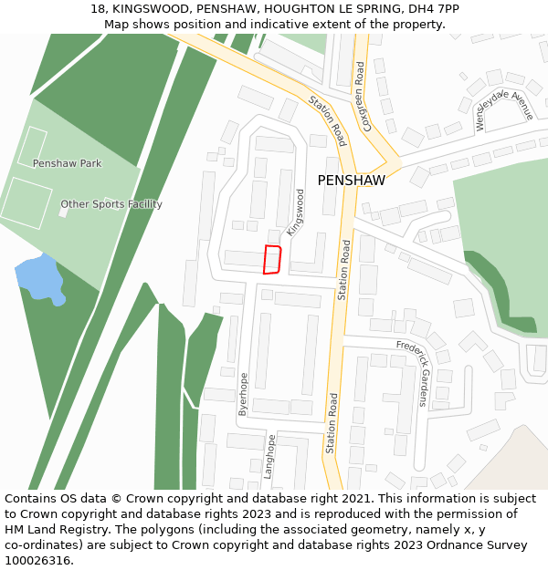 18, KINGSWOOD, PENSHAW, HOUGHTON LE SPRING, DH4 7PP: Location map and indicative extent of plot