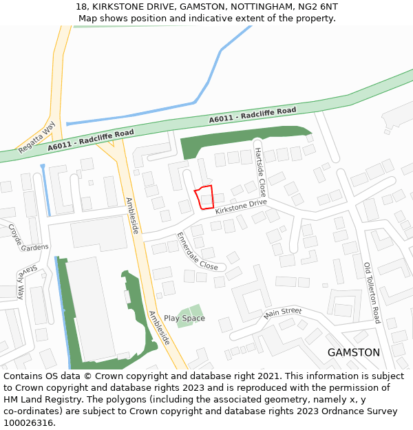 18, KIRKSTONE DRIVE, GAMSTON, NOTTINGHAM, NG2 6NT: Location map and indicative extent of plot