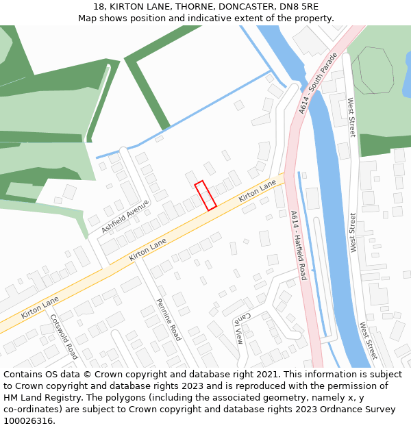 18, KIRTON LANE, THORNE, DONCASTER, DN8 5RE: Location map and indicative extent of plot