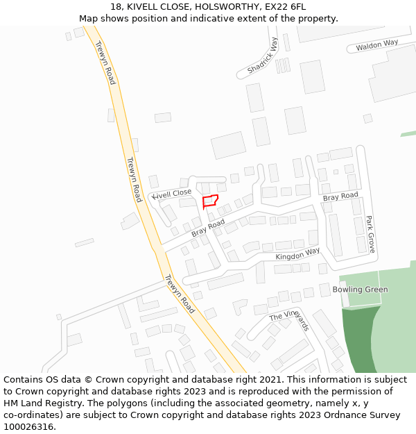 18, KIVELL CLOSE, HOLSWORTHY, EX22 6FL: Location map and indicative extent of plot