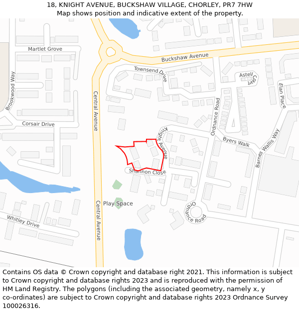 18, KNIGHT AVENUE, BUCKSHAW VILLAGE, CHORLEY, PR7 7HW: Location map and indicative extent of plot