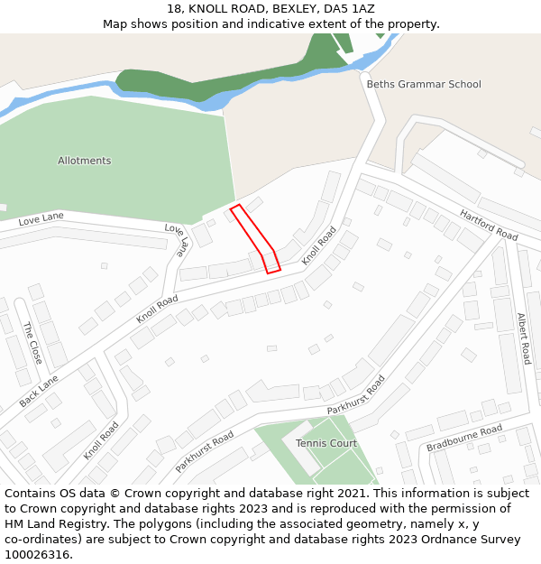 18, KNOLL ROAD, BEXLEY, DA5 1AZ: Location map and indicative extent of plot
