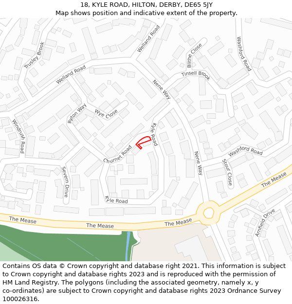 18, KYLE ROAD, HILTON, DERBY, DE65 5JY: Location map and indicative extent of plot