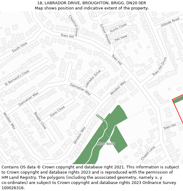 18, LABRADOR DRIVE, BROUGHTON, BRIGG, DN20 0ER: Location map and indicative extent of plot