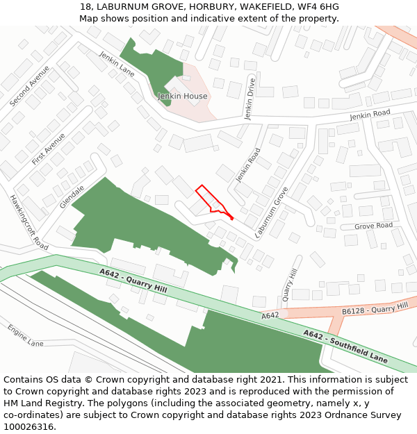 18, LABURNUM GROVE, HORBURY, WAKEFIELD, WF4 6HG: Location map and indicative extent of plot