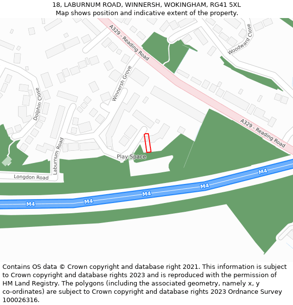 18, LABURNUM ROAD, WINNERSH, WOKINGHAM, RG41 5XL: Location map and indicative extent of plot