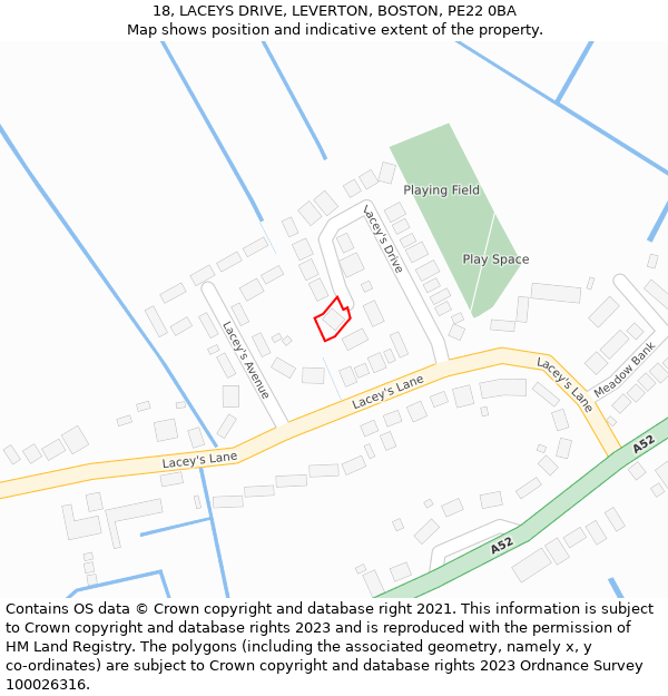 18, LACEYS DRIVE, LEVERTON, BOSTON, PE22 0BA: Location map and indicative extent of plot