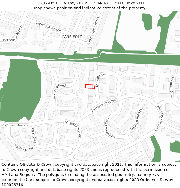 18, LADYHILL VIEW, WORSLEY, MANCHESTER, M28 7LH: Location map and indicative extent of plot