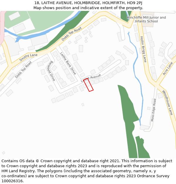 18, LAITHE AVENUE, HOLMBRIDGE, HOLMFIRTH, HD9 2PJ: Location map and indicative extent of plot