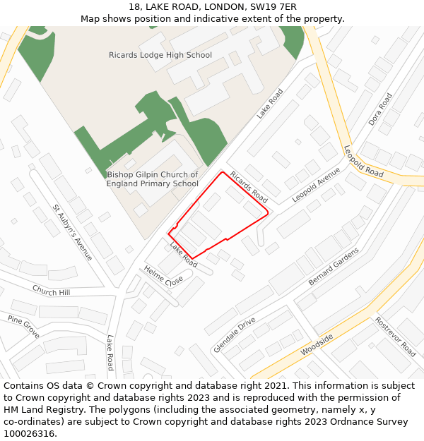 18, LAKE ROAD, LONDON, SW19 7ER: Location map and indicative extent of plot