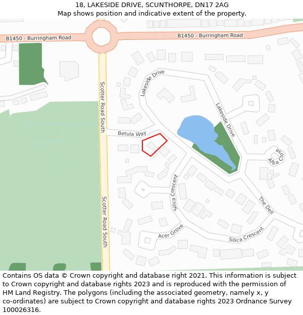 18, LAKESIDE DRIVE, SCUNTHORPE, DN17 2AG: Location map and indicative extent of plot