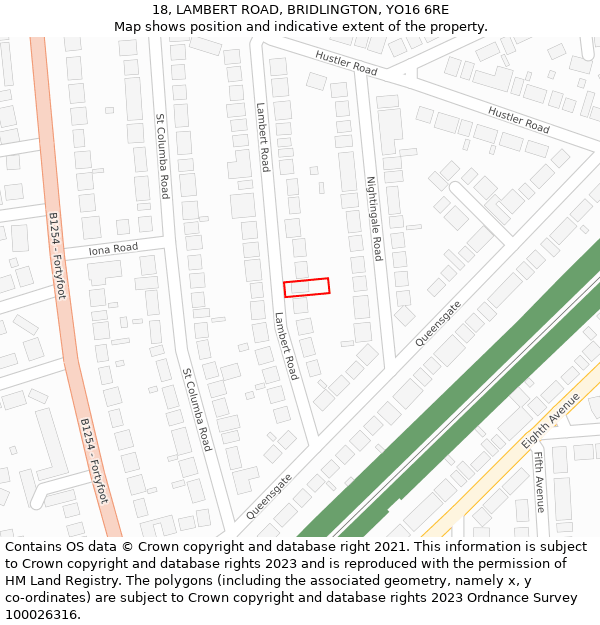18, LAMBERT ROAD, BRIDLINGTON, YO16 6RE: Location map and indicative extent of plot