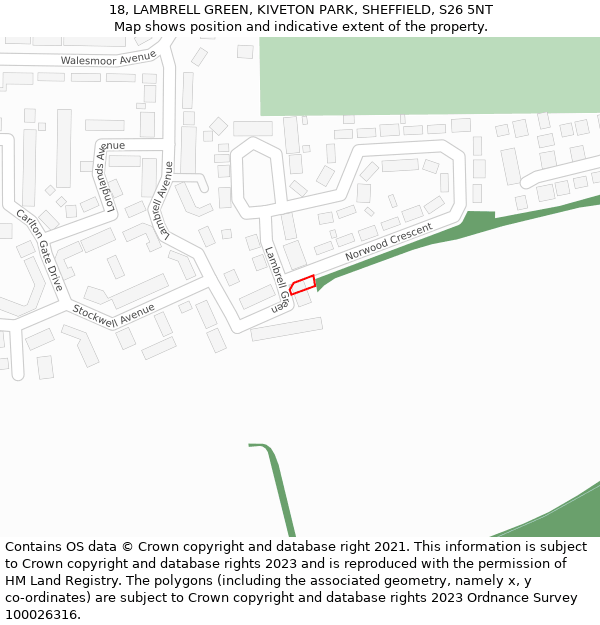 18, LAMBRELL GREEN, KIVETON PARK, SHEFFIELD, S26 5NT: Location map and indicative extent of plot
