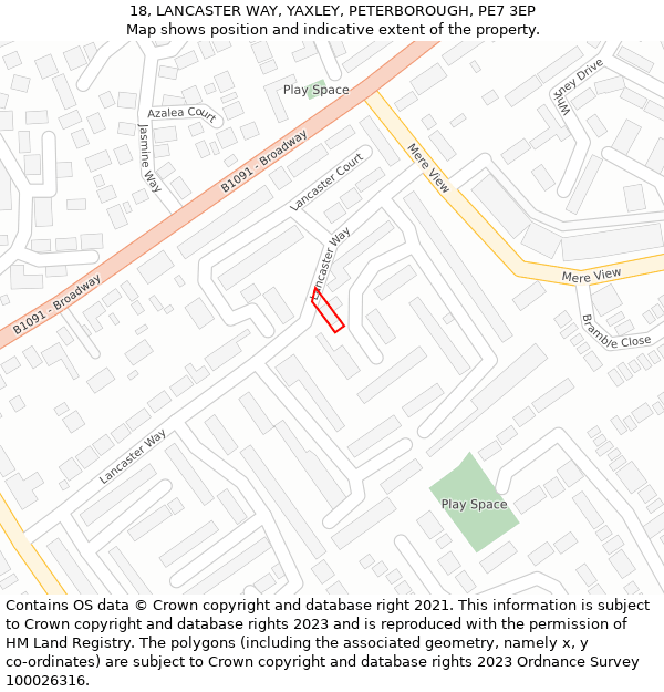 18, LANCASTER WAY, YAXLEY, PETERBOROUGH, PE7 3EP: Location map and indicative extent of plot