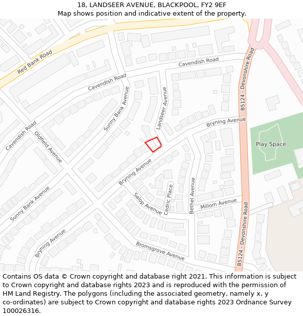 18, LANDSEER AVENUE, BLACKPOOL, FY2 9EF: Location map and indicative extent of plot