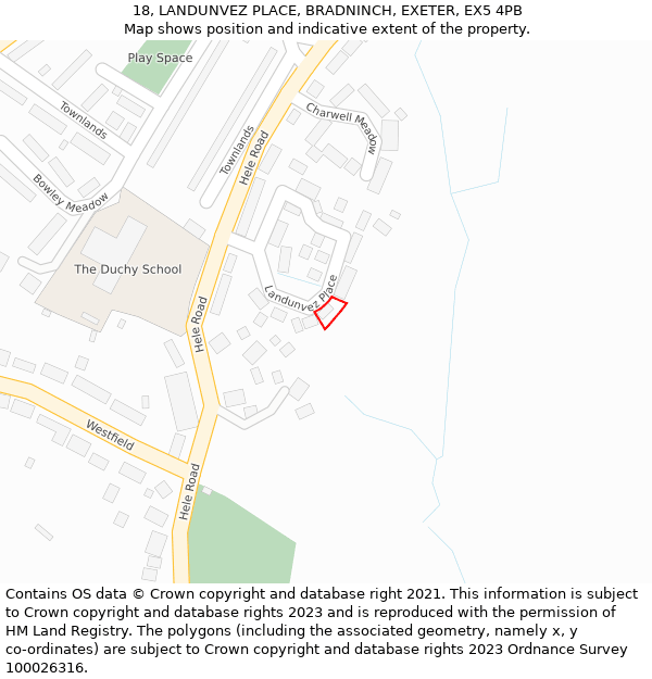 18, LANDUNVEZ PLACE, BRADNINCH, EXETER, EX5 4PB: Location map and indicative extent of plot