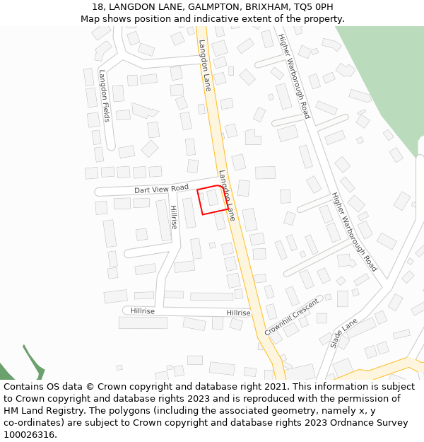 18, LANGDON LANE, GALMPTON, BRIXHAM, TQ5 0PH: Location map and indicative extent of plot
