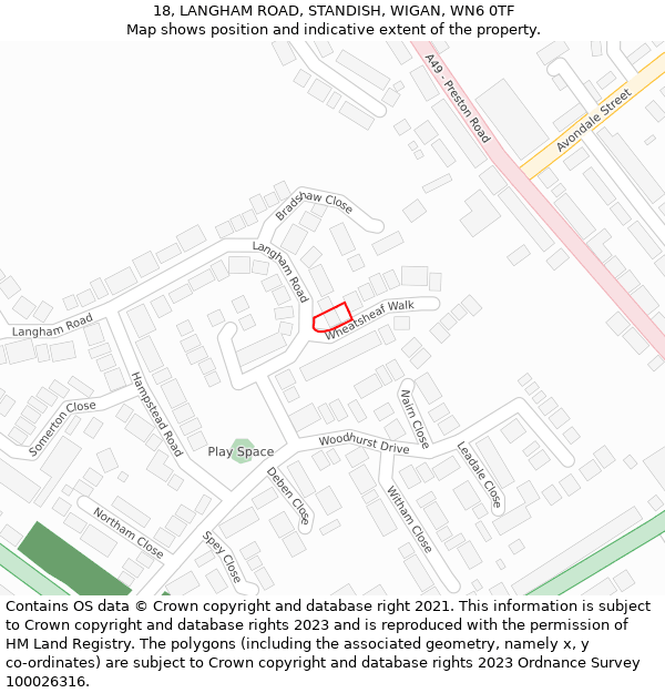 18, LANGHAM ROAD, STANDISH, WIGAN, WN6 0TF: Location map and indicative extent of plot