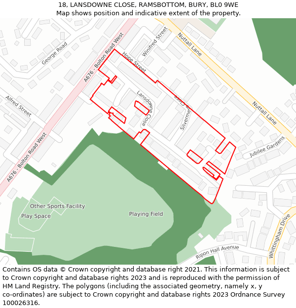 18, LANSDOWNE CLOSE, RAMSBOTTOM, BURY, BL0 9WE: Location map and indicative extent of plot