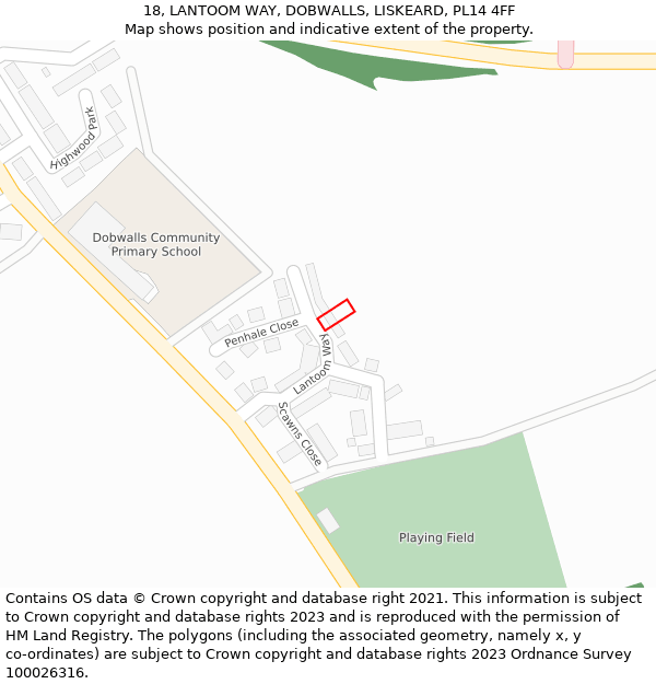 18, LANTOOM WAY, DOBWALLS, LISKEARD, PL14 4FF: Location map and indicative extent of plot