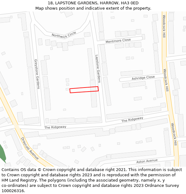 18, LAPSTONE GARDENS, HARROW, HA3 0ED: Location map and indicative extent of plot