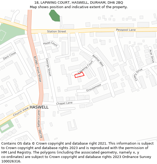 18, LAPWING COURT, HASWELL, DURHAM, DH6 2BQ: Location map and indicative extent of plot