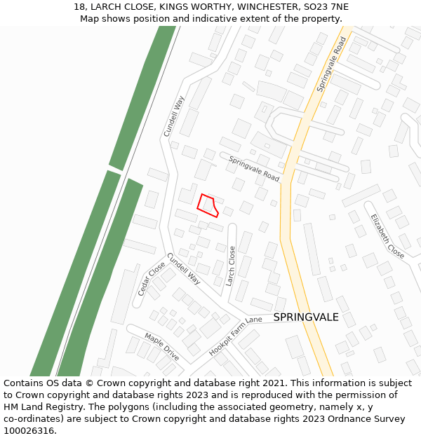 18, LARCH CLOSE, KINGS WORTHY, WINCHESTER, SO23 7NE: Location map and indicative extent of plot