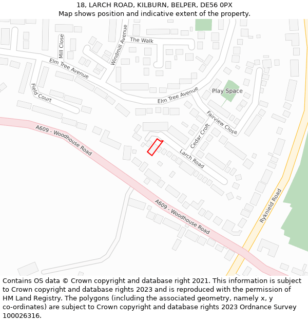 18, LARCH ROAD, KILBURN, BELPER, DE56 0PX: Location map and indicative extent of plot