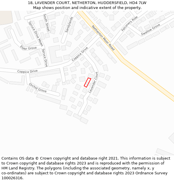 18, LAVENDER COURT, NETHERTON, HUDDERSFIELD, HD4 7LW: Location map and indicative extent of plot