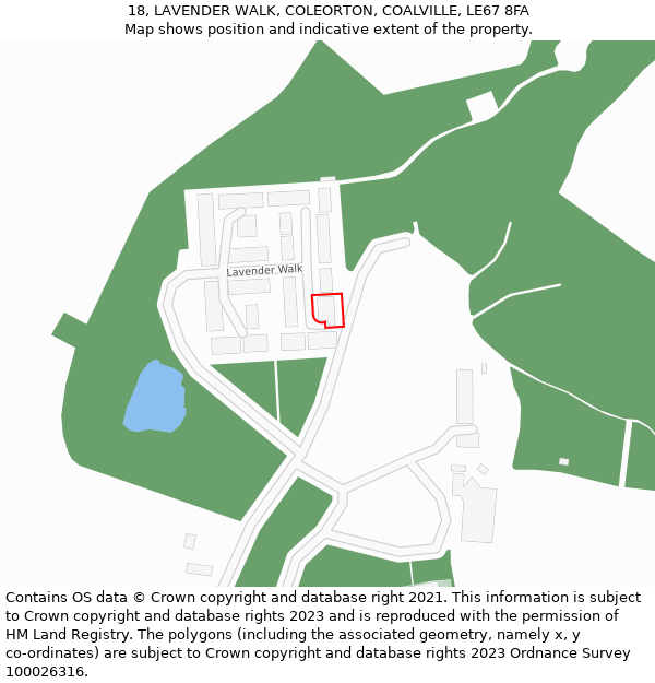 18, LAVENDER WALK, COLEORTON, COALVILLE, LE67 8FA: Location map and indicative extent of plot