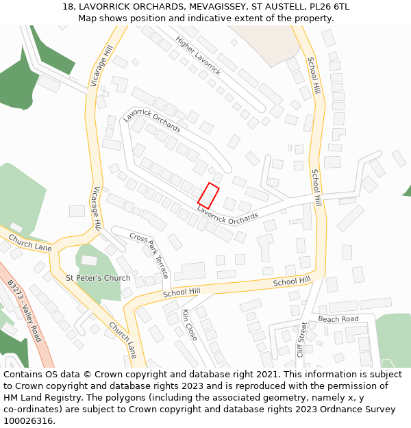 18, LAVORRICK ORCHARDS, MEVAGISSEY, ST AUSTELL, PL26 6TL: Location map and indicative extent of plot