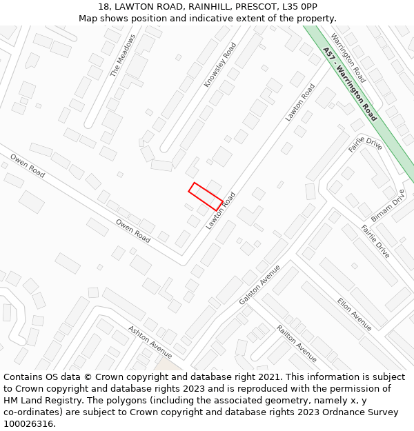 18, LAWTON ROAD, RAINHILL, PRESCOT, L35 0PP: Location map and indicative extent of plot