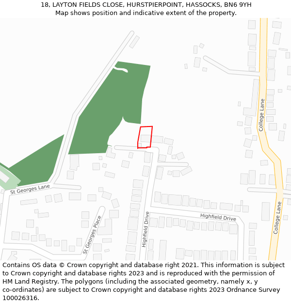 18, LAYTON FIELDS CLOSE, HURSTPIERPOINT, HASSOCKS, BN6 9YH: Location map and indicative extent of plot