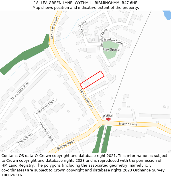 18, LEA GREEN LANE, WYTHALL, BIRMINGHAM, B47 6HE: Location map and indicative extent of plot