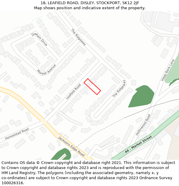 18, LEAFIELD ROAD, DISLEY, STOCKPORT, SK12 2JF: Location map and indicative extent of plot